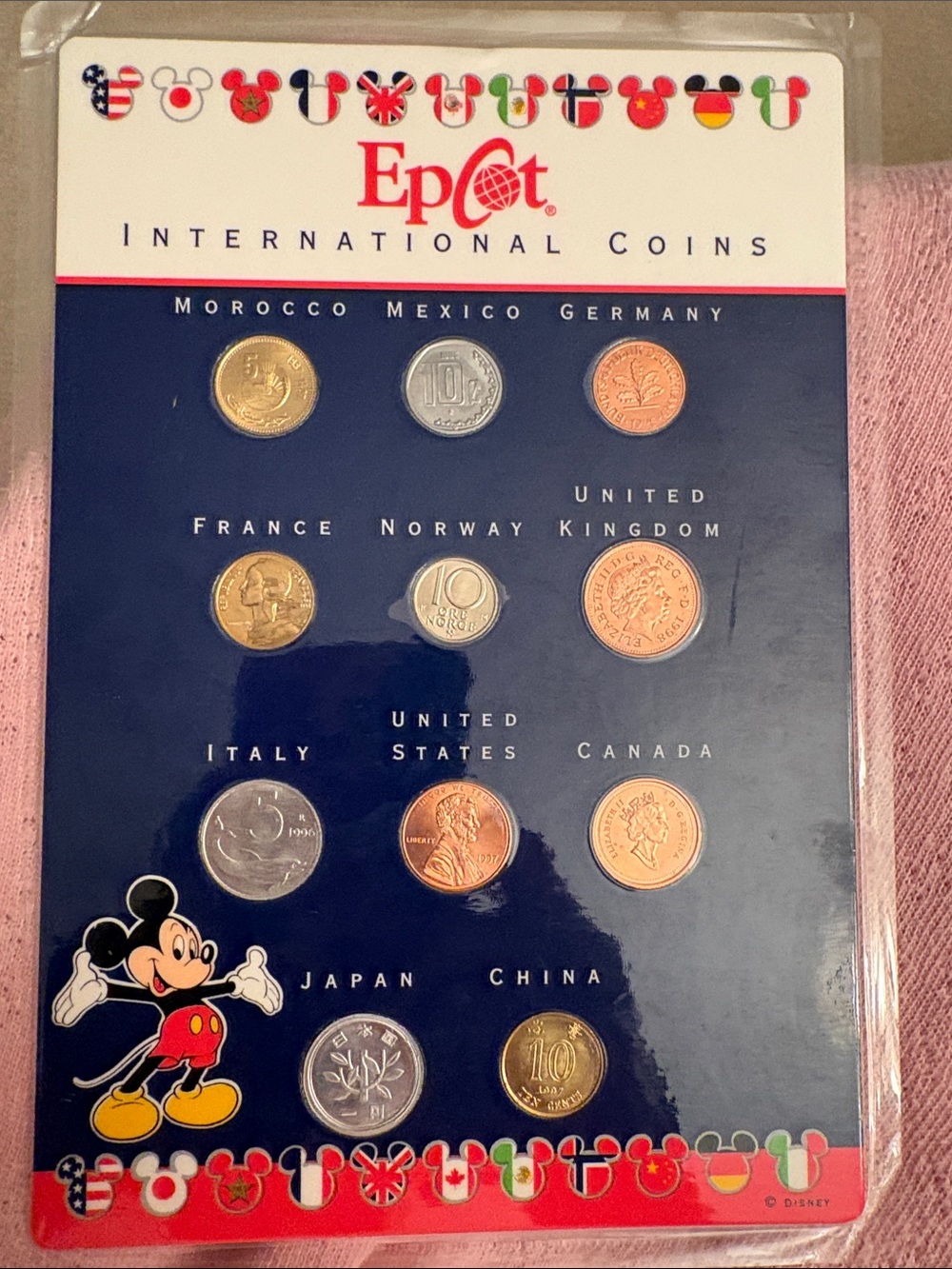 Disney Epcot International Coins Display - Navy, Red, White, Gold, Silver